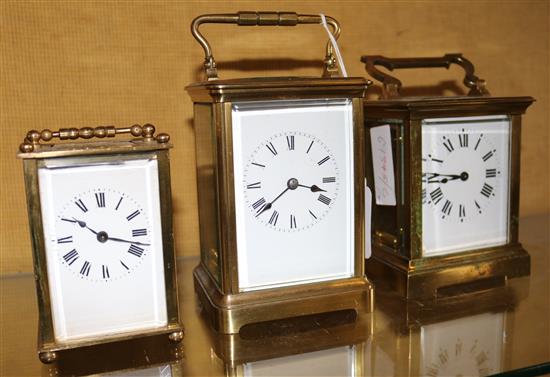 3 French brass carriage clocks